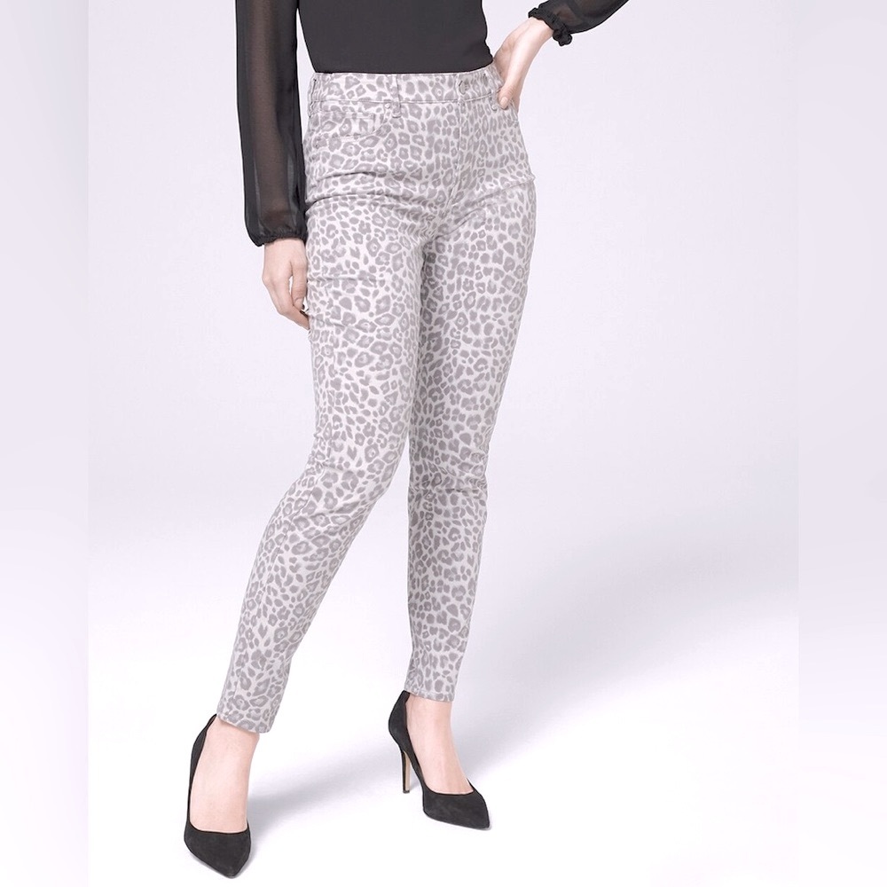 NWT WHBM Curvy Fit Sculpt High-Rise Leopard-Print Skinny Ankle Jeans Grey Sz 10R - Picture 3 of 8
